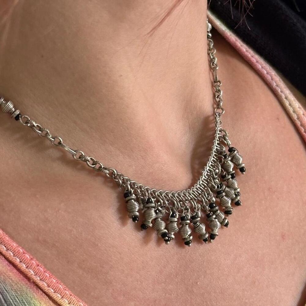 Vintage Silver Bead Dangly Chain Necklace